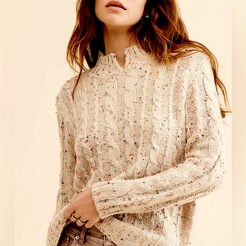 Callahan Aster Beige Speckled Mock Sweater, NEW